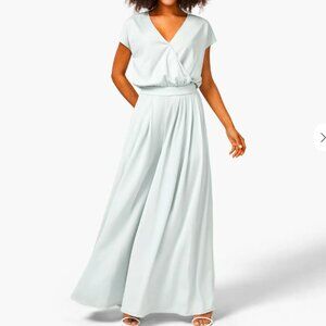 V Neck Short Sleeve Plicated Side Pocket Wide Leg Flowy Waffle Casual Jumpsuit